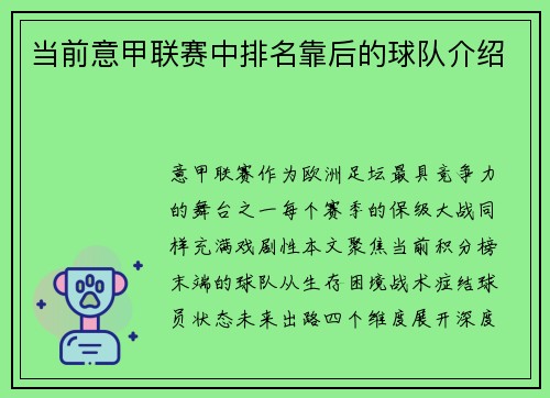 当前意甲联赛中排名靠后的球队介绍